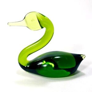 Vintage Rainbow Glass Small Green Glass Swan Duck Figurine